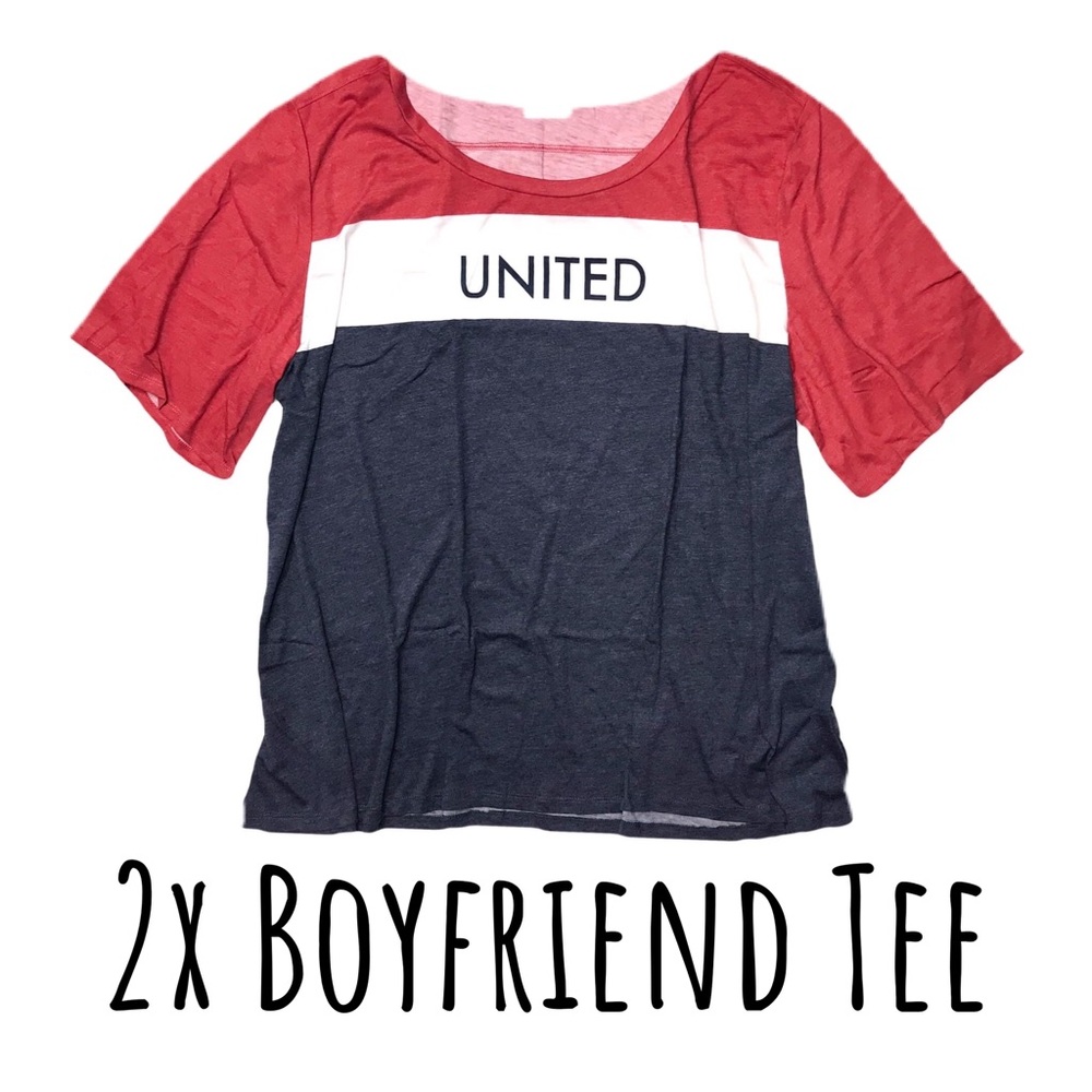 NWT LULAROE BOYFRIEND T RED WHITE BLUE